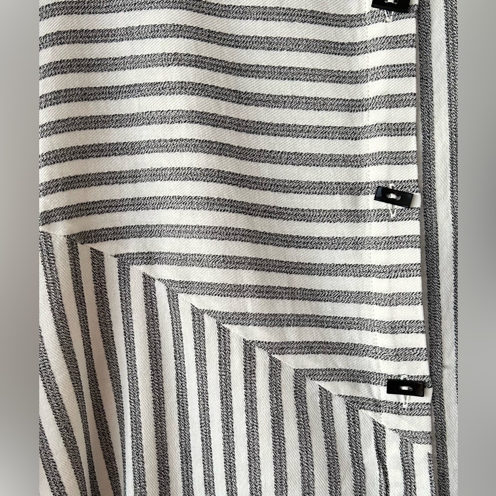 Soft Surroundings Gray and White Striped Button-Front Tunic Blouse - Picture 6 of 9
